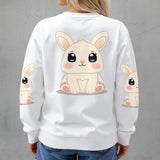 Kawaii Bunny Fleece Sweatshirt for Women - Cozy Rabbit Crew Neck Pullover