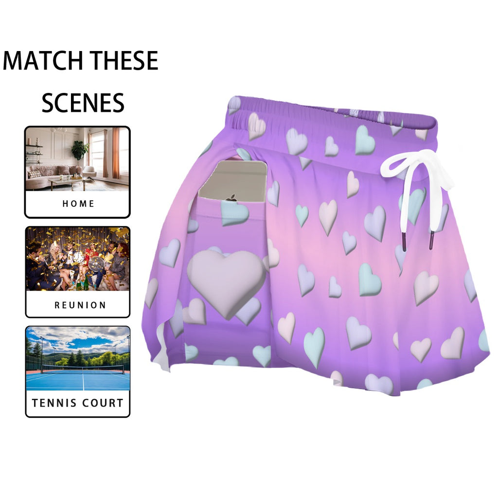Gradient Pastel Heart Skort – Women’s Kawaii Sports Skirt with Pockets