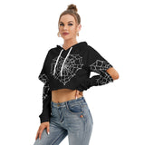 Kawaii Heaven Women Gothic Spiderweb Heart Cropped Hoodie - Black Halloween Aesthetic