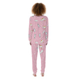 Sleepy Cat Print Women's Pajama Set - Soft Pink Long Sleeve Lounge Suit with Comfort Fit