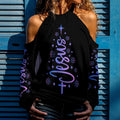 Women's Jesus Christmas Cold Shoulder Sweatshirt – Christian Faith Holiday Top