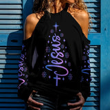 Women's Jesus Christmas Cold Shoulder Sweatshirt – Christian Faith Holiday Top