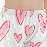 Kawaii Heaven Heart Print Women's Pajamas Set with Elastic Waist & Contrast Piping