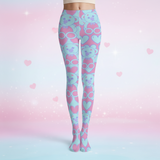 Cute Pastel Bear & Heart Tights – Soft Stretch Kawaii Style Legwear