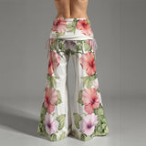 Floral Wide Leg Pants – Pink Hibiscus High Waist Trousers