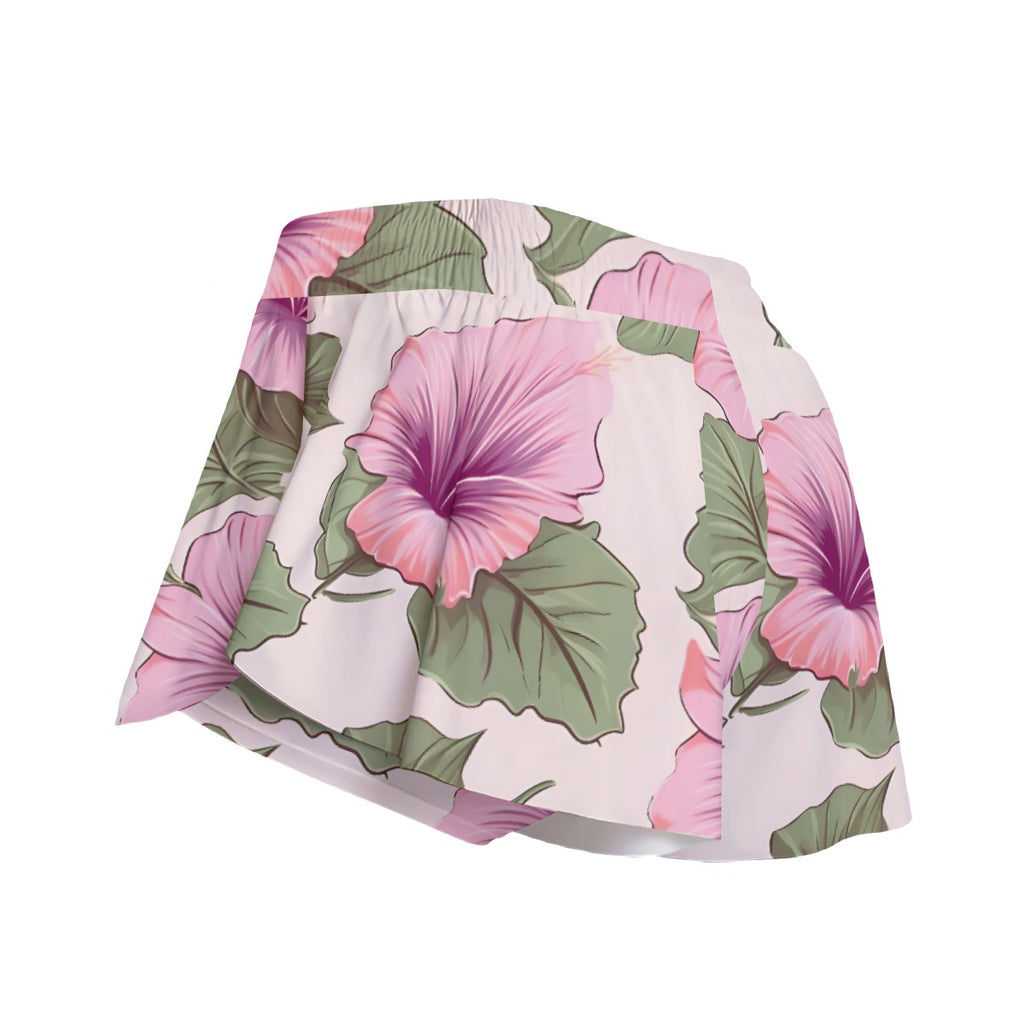 Hibiscus Floral Skort – Pink Tropical Skirt Shorts with Pockets