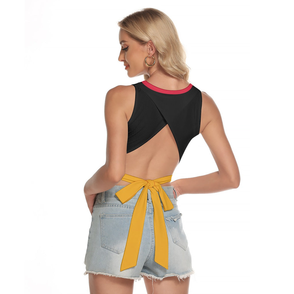 Devil Cat Flame Sleeveless Back Hollow Crop Top for Women - Y2K Streetwear Tank with Soft Mesh