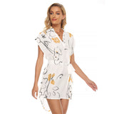 Sunlit Blossom Wrap Dress with Stand-up Collar for Women | Casual Style