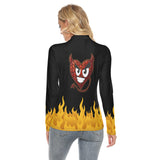 Devil Heart Flame Long Sleeve Top – Slim Fit Turtleneck