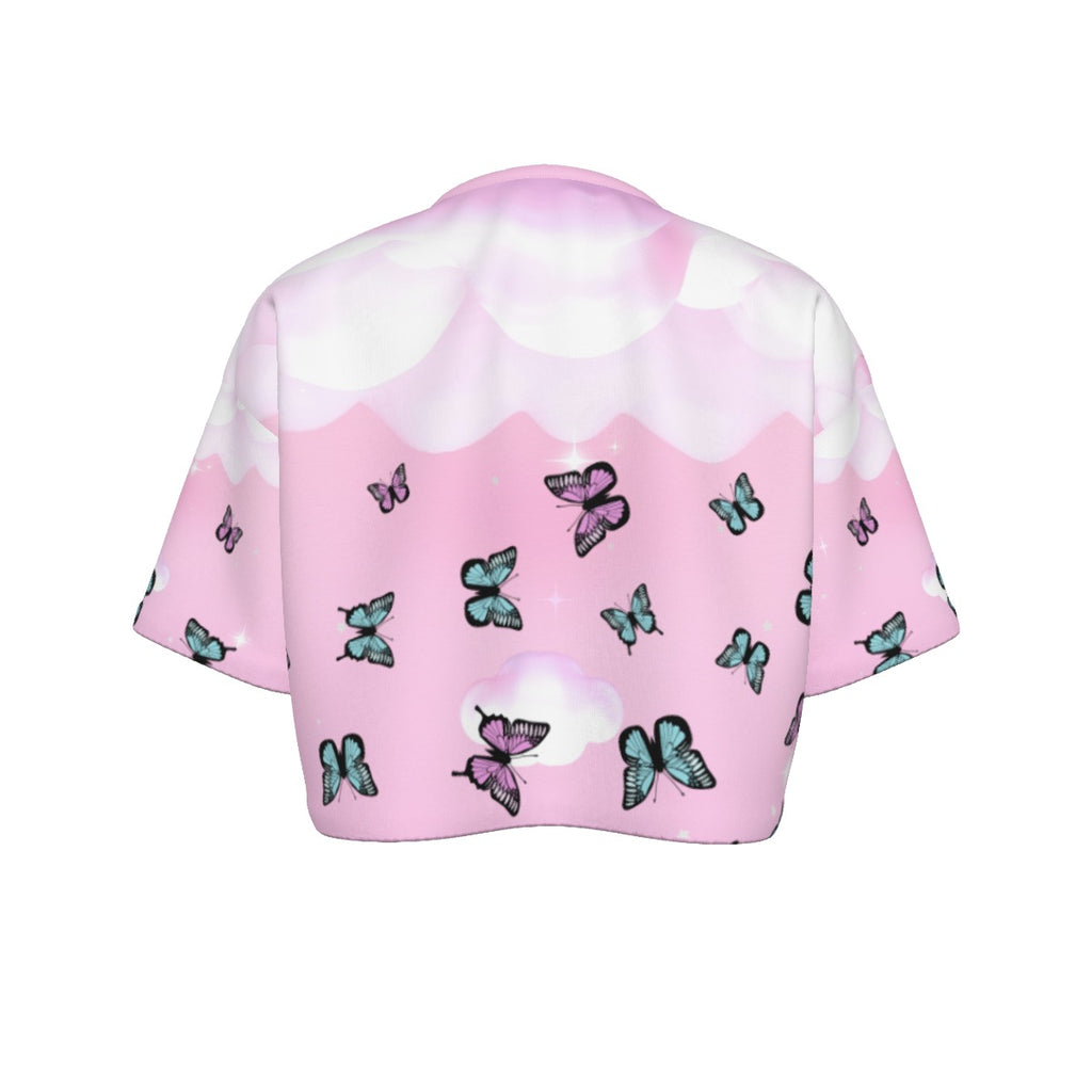 Pastel Rainbow Bunny Butterfly Crop Top | 190GSM Cotton