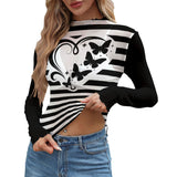 Black and White Striped Mesh Top – Women’s Butterfly Heart Long Sleeve