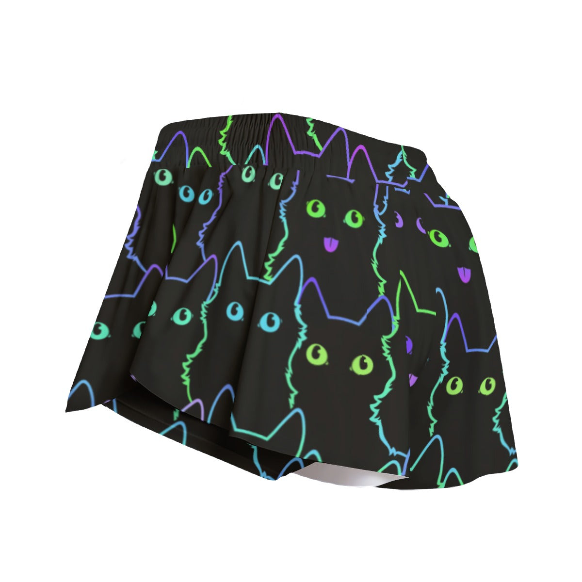 Neon Cat Print Skorts with Pockets - Kawaii Heaven Women's Sport Skirts