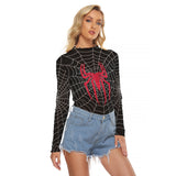Kawaii Heaven Women's Mesh T-shirt - Spider Queen Print, Black Web with Red Spider