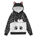 Cat Ear Hoodie – Kawaii Star Print Pullover with Paw Pocket