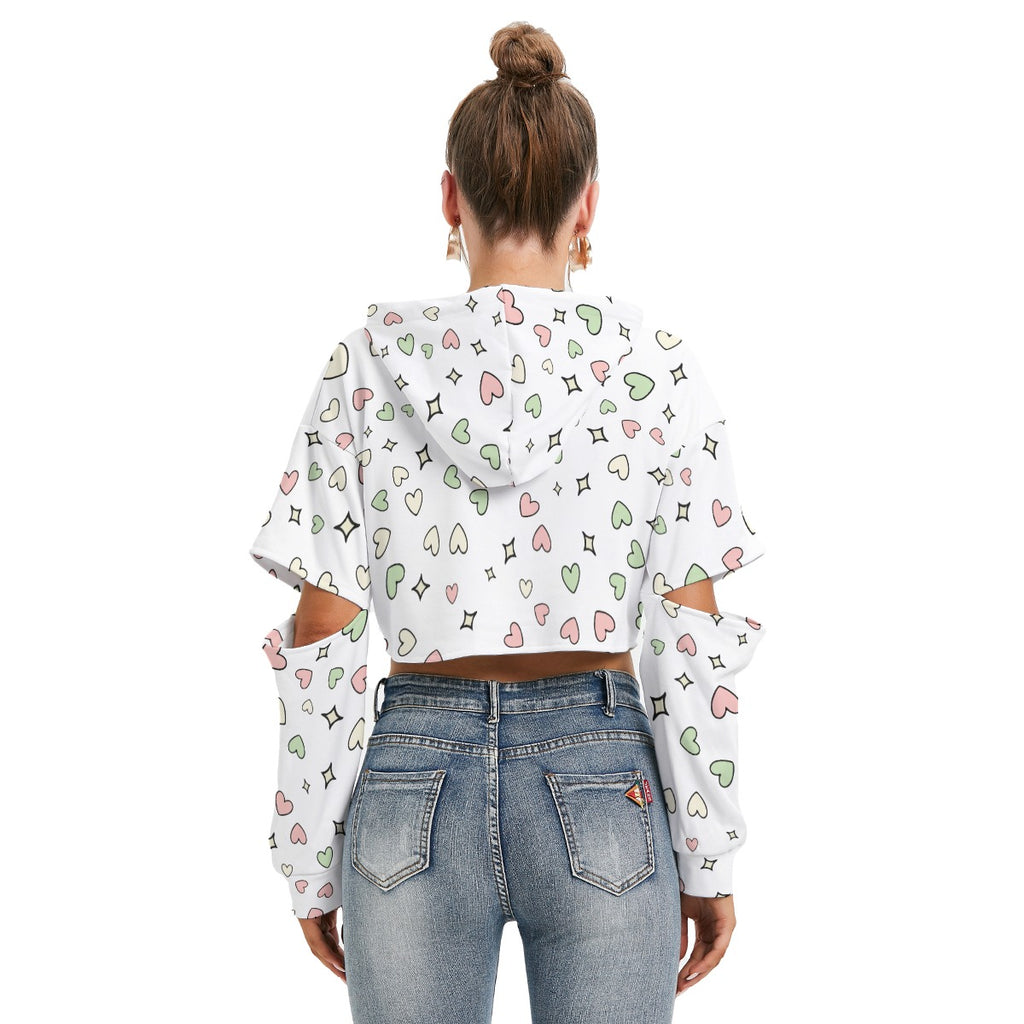 Unicorn Cropped Hoodie with Heart Sleeves – Soft Fleece Interior & Cute Pastel Design