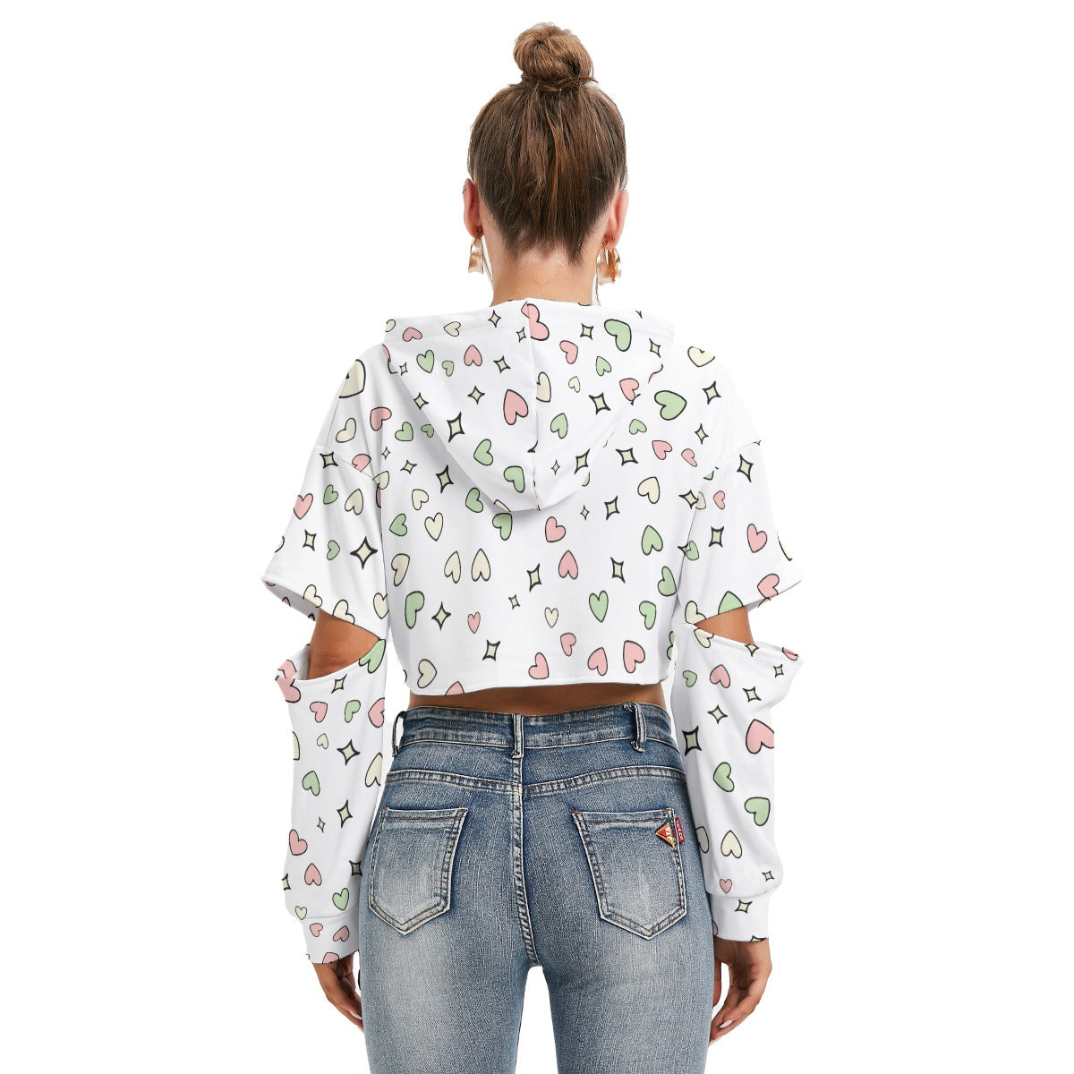 Unicorn Cropped Hoodie with Heart Sleeves – Soft Fleece Interior & Cute Pastel Design