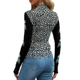 Blue Butterfly Mesh Crop Top - Long Sleeve Sheer Shirt for Women