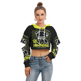Women's Be Yourself Graphic Cropped Hoodie with Hollow Out Sleeve - Black and Neon Yellow Streetwear Pullover