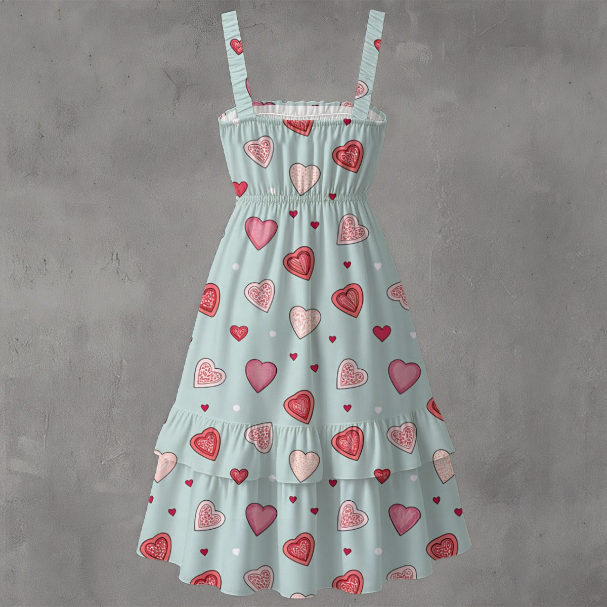 Heart Print Ruffle Midi Dress – Sleeveless Summer Dress