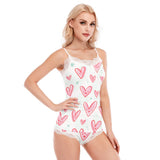 Women's Heart Print Lace Trim Pajama Set - Sexy & Fashionable Cami Top and Shorts