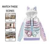 Kawaii Heaven Women's Cat Ear Hoodie with Pastel Skeleton Print