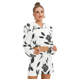 Women's Micro Fleece Black Bloom Hoodie & Shorts Set | Soft & Stylish Loungewear