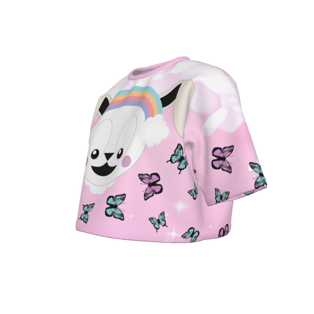 Pastel Rainbow Bunny Butterfly Crop Top | 190GSM Cotton
