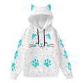 Kawaii Heaven Women's Cute Cat Ear Hoodie with Blue Paw Print Design