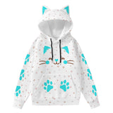 Kawaii Heaven Women's Cute Cat Ear Hoodie with Blue Paw Print Design