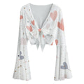Kawaii Heaven Women's Romantic Hearts Mesh Blouse with Bell Sleeves