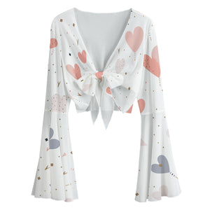 Kawaii Heaven Women's Romantic Hearts Mesh Blouse with Bell Sleeves