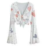 Kawaii Heaven Women's Romantic Hearts Mesh Blouse with Bell Sleeves