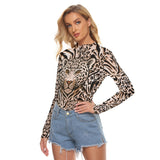 Leopard Face Mesh Top – Animal Print Long Sleeve Slim Fit Shirt