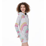 Kawaii Heaven Women's Pastel Rainbows Long Hoodie Dress with Spacious Pocket