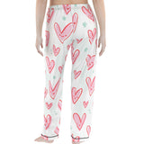 Kawaii Heaven Heart Print Women's Pajamas Set with Elastic Waist & Contrast Piping