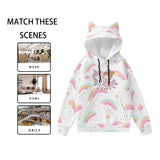 Kawaii Unicorn Cat Ear Hoodie for Women - Cute Pullover with Decorative Ears and High-Quality Print