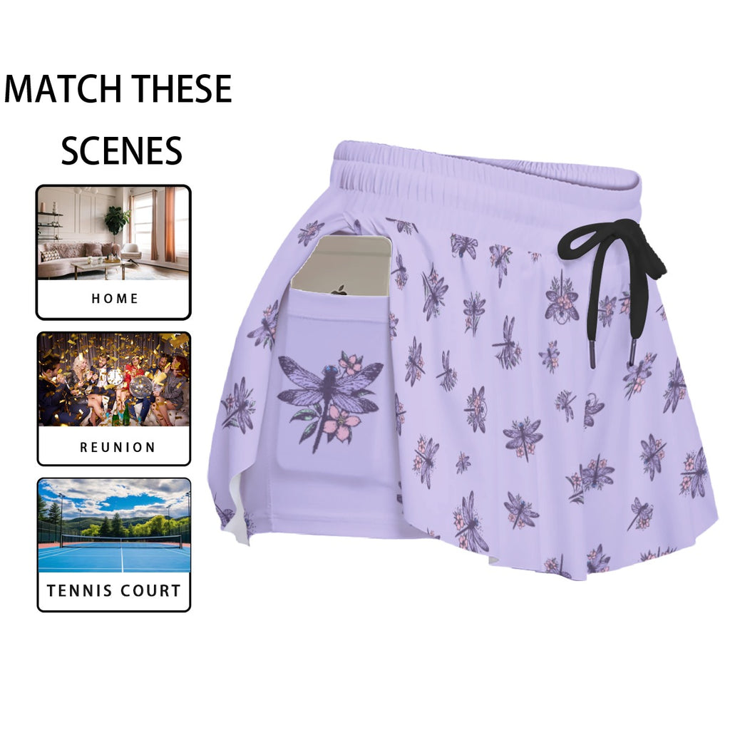Purple Dragonfly Athletic Skort – Tennis Skirt with Built-In Shorts and Pockets