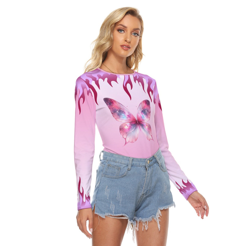Pink Butterfly Flame Long Sleeve Top