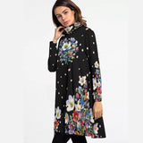 Floral High Neck Long Sleeve Swing Dress