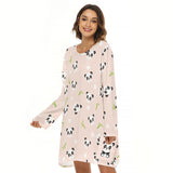 Kawaii Heaven Women's Oversized Panda Print Loose Crew Neck Jersey Lounge Dress