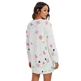Kawaii Cat Polka Dot Women's Round Neck Raglan Sleeve Sweater