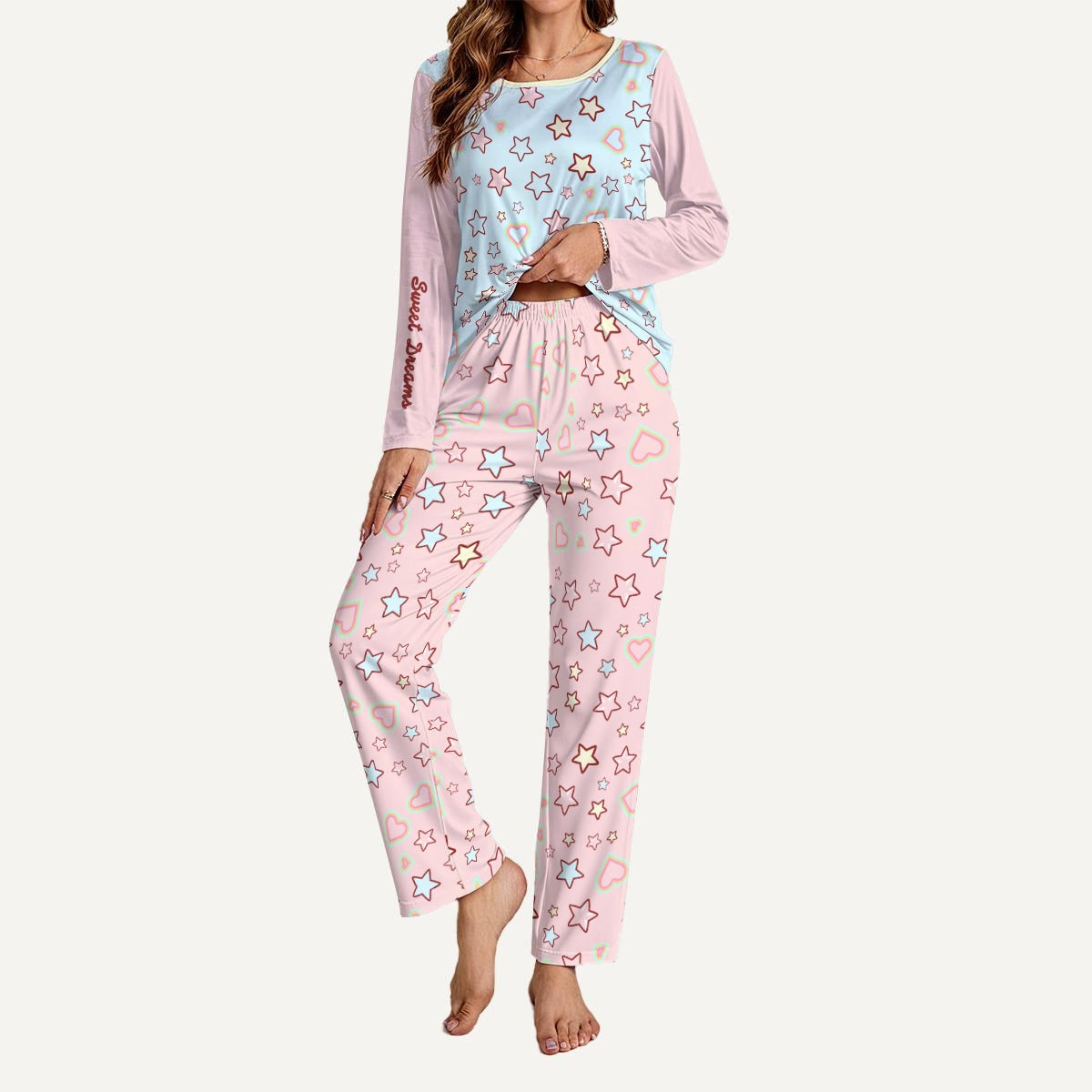 Pastel Star Pajama Set – Cute Pink Blue Loungewear Set