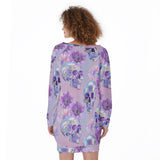 Pastel Skull Lace-Up Sweatshirt – Off-Shoulder Long Sleeve Top