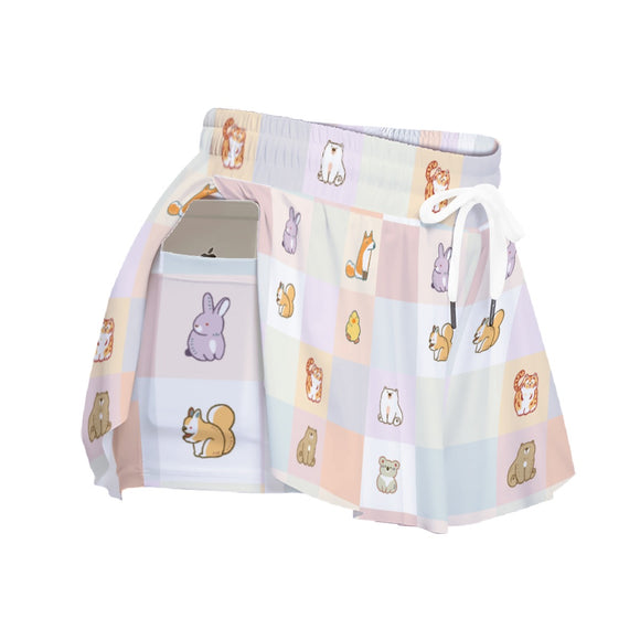 Kawaii Heaven Women's Pastel Critter Print Skorts with Pockets | Sporty & Fashionable