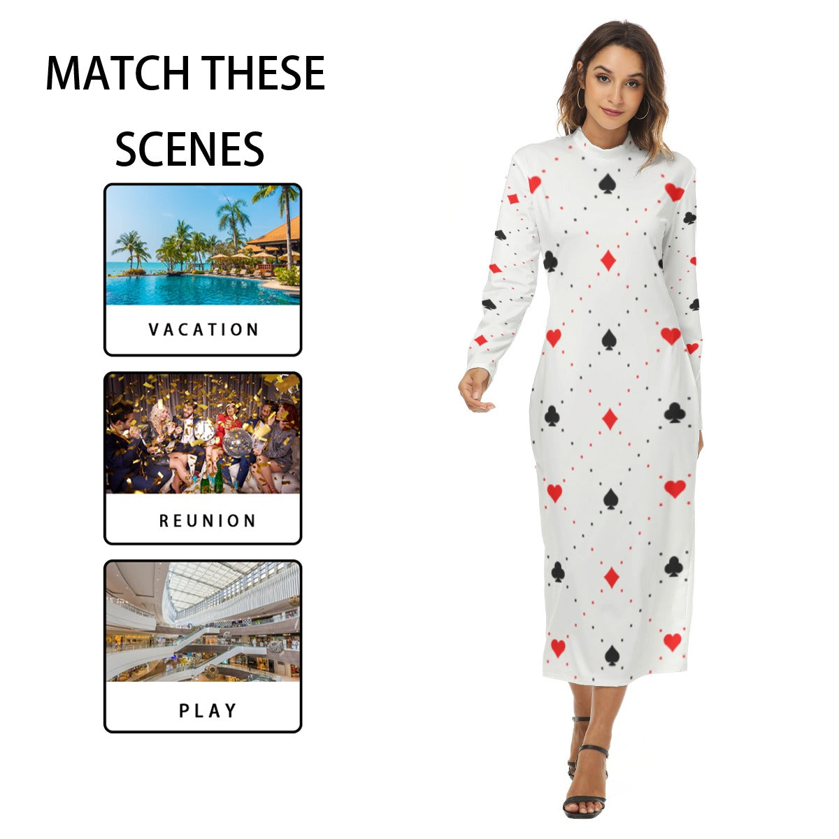 Kawaii Heaven Women's Sexy Close-Fitting Hip Dress with Zipper | Queen of Cards Maxi Dress