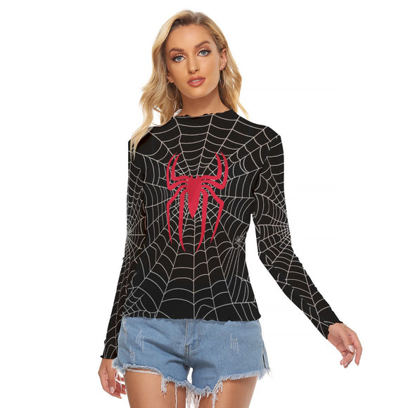 Kawaii Heaven Women's Mesh T-shirt - Spider Queen Print, Black Web with Red Spider