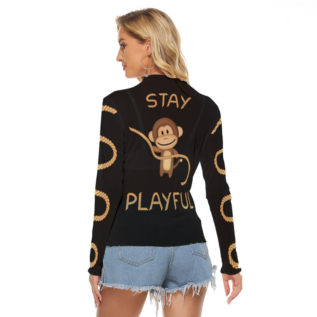 Playful Monkey Long Sleeve Top – Lightweight Mesh Feel with Fun Graphic