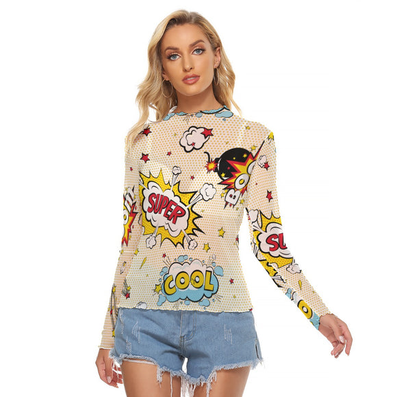 Kawaii Heaven Women's Long Sleeve Mesh T-Shirt - Sexy Comic Graphic Print