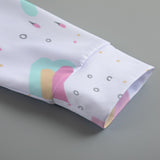 Kawaii Rainbow Unicorn Pullover Hoodie – White Pastel Sweatshirt with Cute Graphic Print, Scuba Fabric