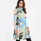 Kawaii Heaven Women's Abstract Art High Neck A-Line Long Sleeve Dress for Autumn